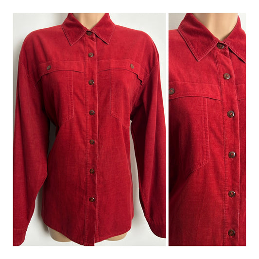 Vintage 1970s Size 12 Dark Red Corduroy Chest Pocket Detail Shirt