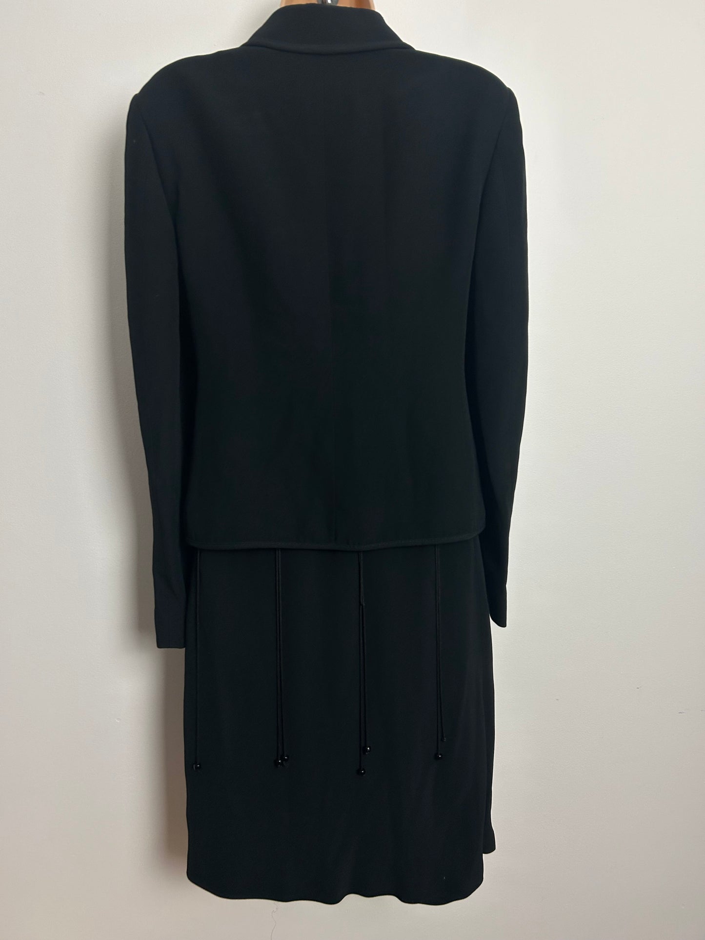 Vintage Late 1990s MOSCHINO CHEAP & CHIC Size 10 Black Lattice String Detail Little Black Dress & Matching Jacket Suit