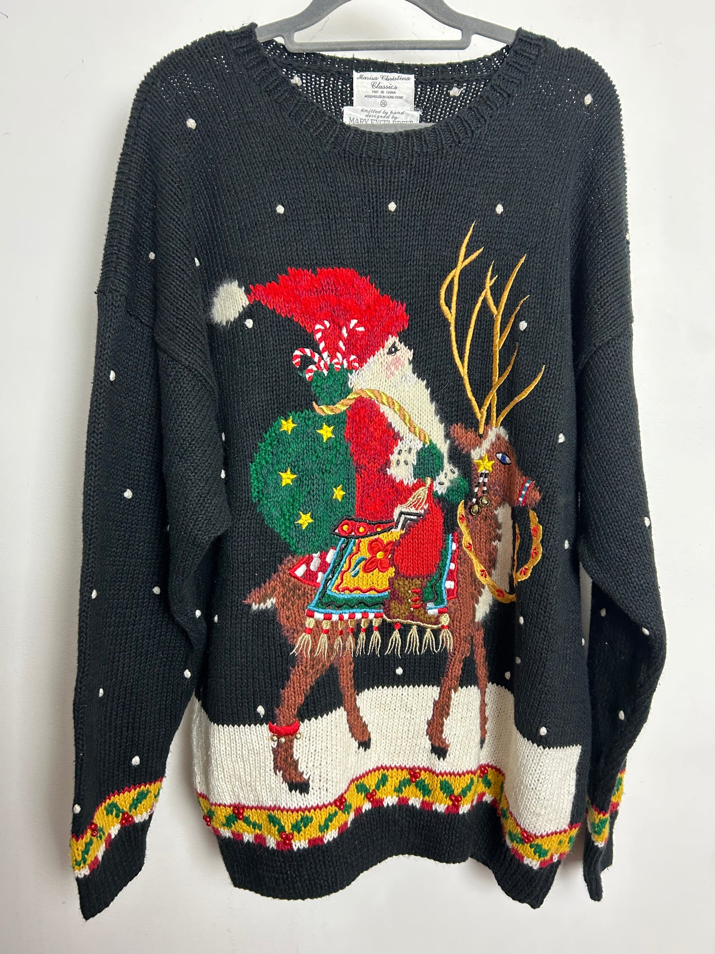 Vintage MARISA CHRISTINA Classics Size XL Up To 16 Father Christmas Santa Ramie Mix Xmas Jumper
