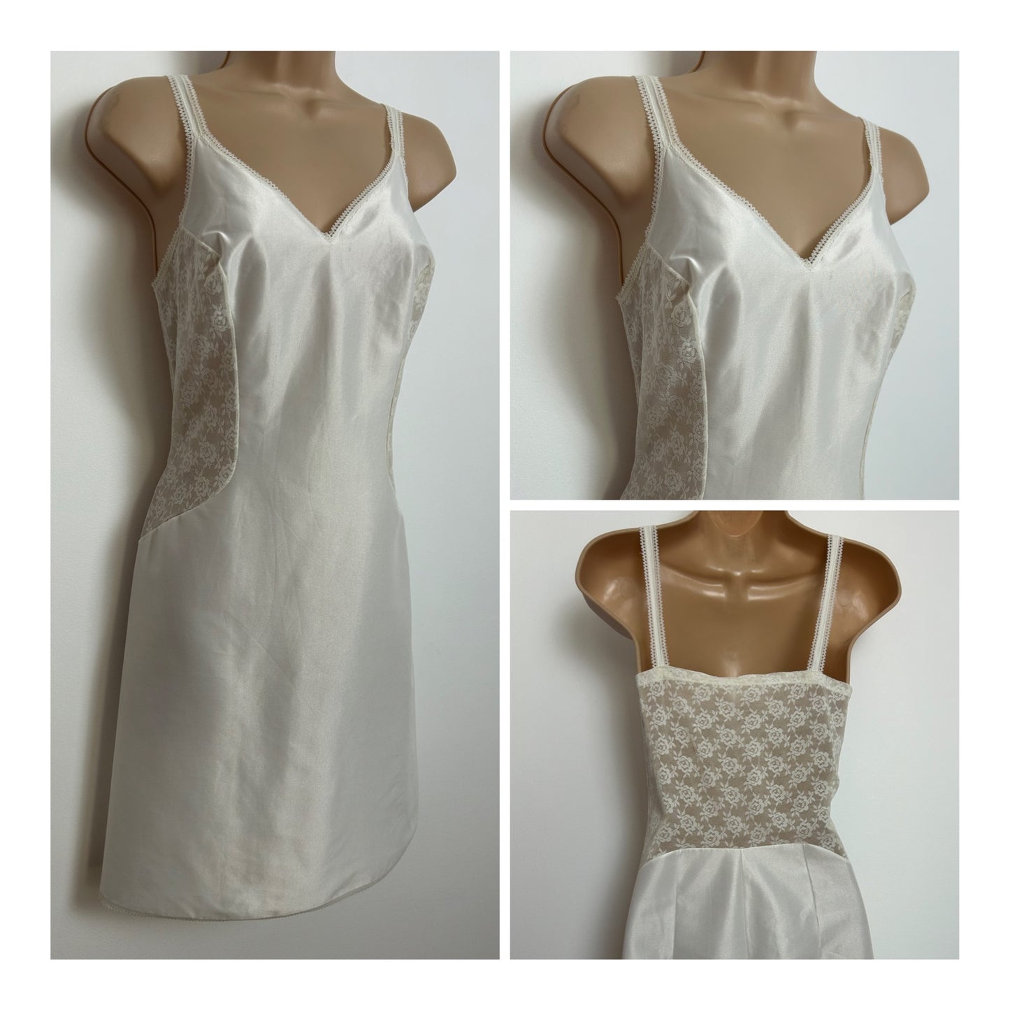 Vintage 1960s HANRO OF SWITZERLAND Size 8 White Nylon Lace Panels Slip