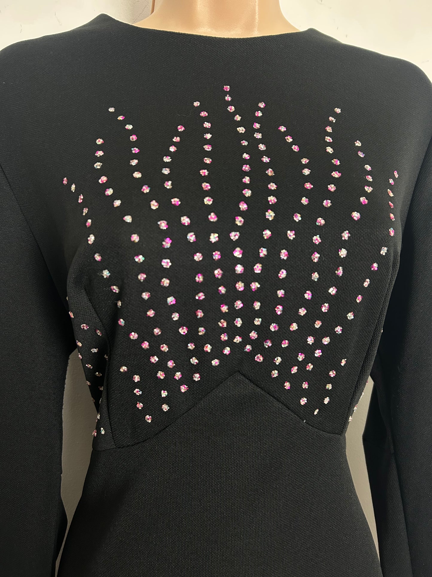 Vintage 1970s BELLE OF MY HEART Size 12 Black Glitter Detail Occasion Evening Maxi Dress