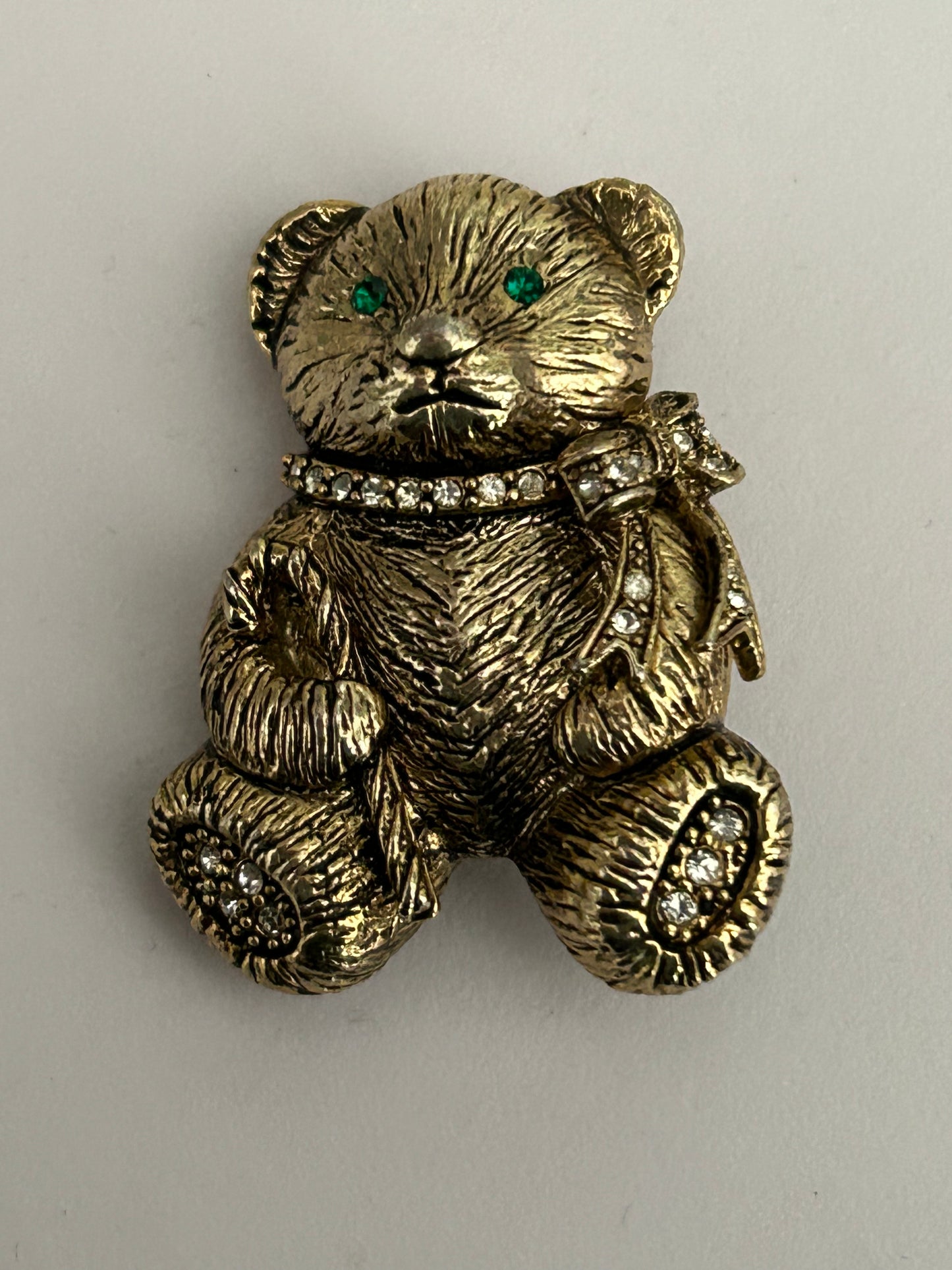 Vintage Cute Little Gold Tone Diamante Set Little Teddy Bear Pin Brooch