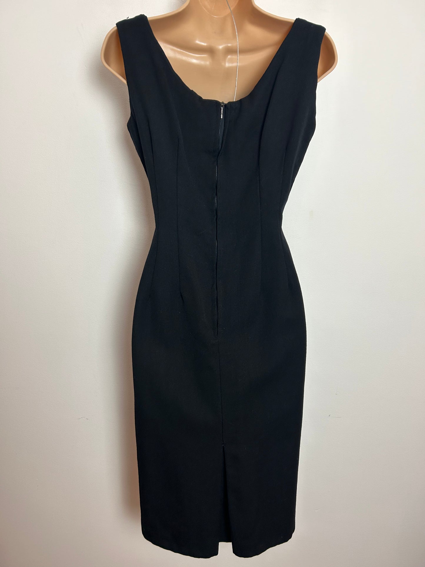 Vintage 1960s UK Size 8 Black Gaberdine Hour Glass Little Black Dress