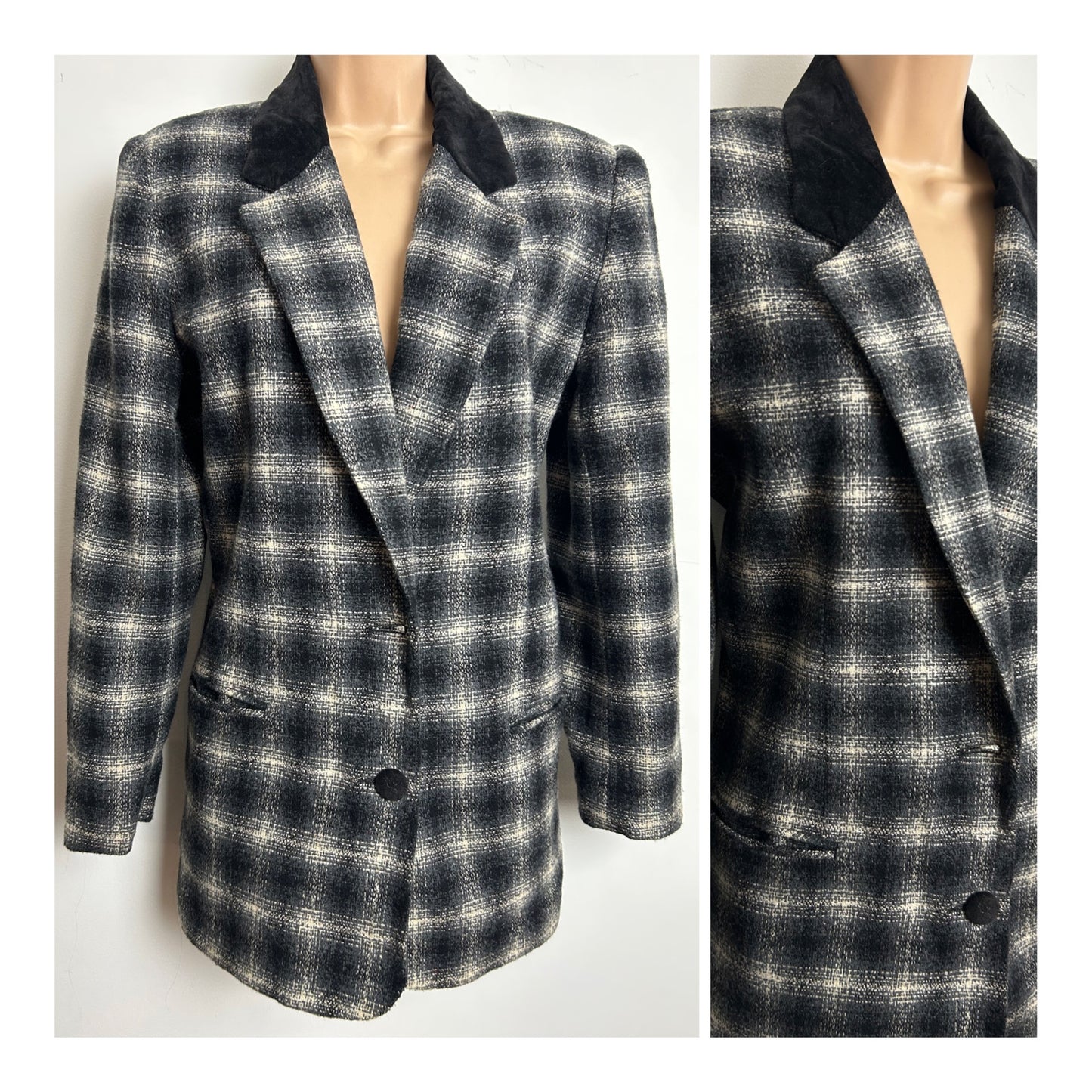 Vintage 1990s ASHLEY BROOKE Size 10 Black & White Dogtooth Check Blazer