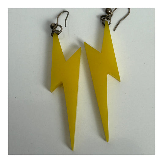 Vintage 1980s 1990s Retro Yellow Lightening Bold Pierced Dangle Earrings