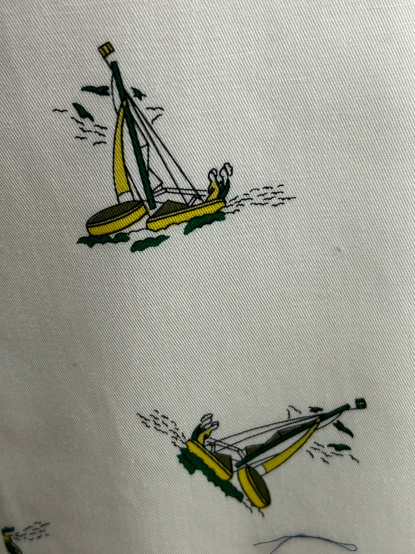Vintage 1970s PENELOPE PEEP Size 12 Cream Novelty Print Sailing Boat Yacht Print Cotton Belted Day Dress