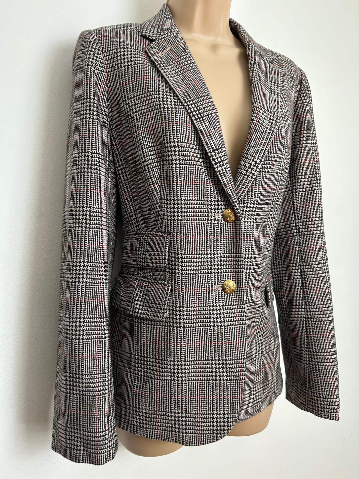 Modern J Crew Size 10 Houndstooth Check Wool Mix Blazer With Elbow Patches