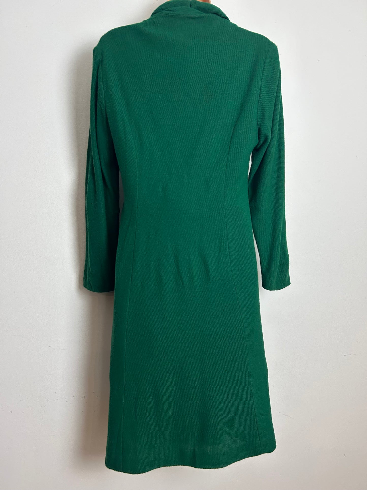 Vintage Early 1960s CARNEGIE OF LONDON Size 12 Bottle Green Velvet Bow Detail 2 Piece Dress & Jacket Suit