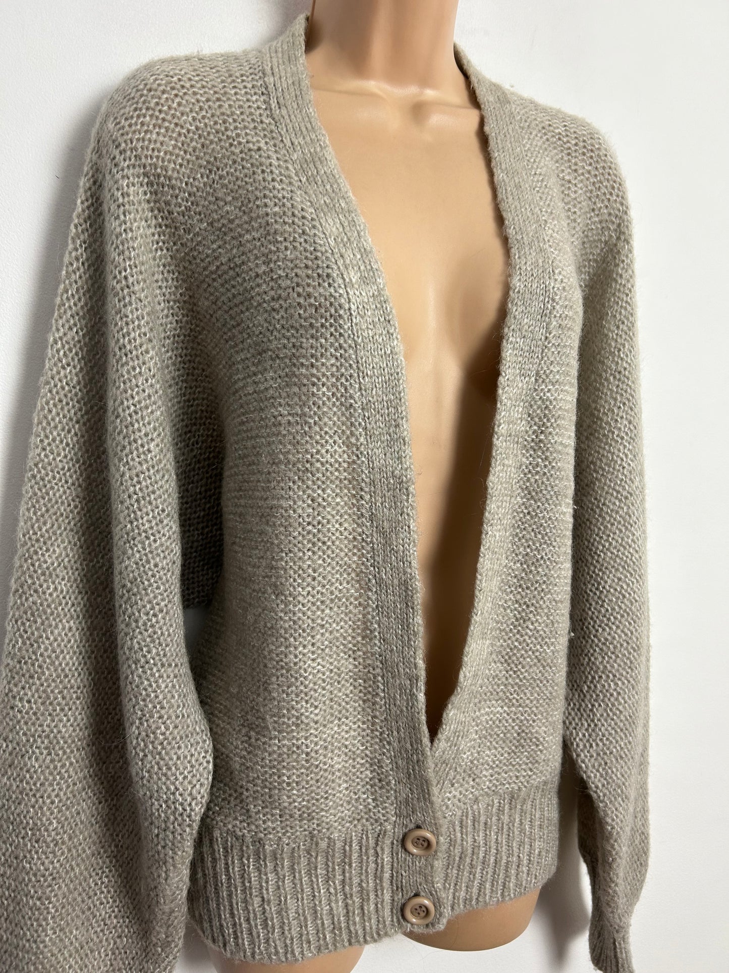 Vintage 1980s JEAN AUSSI UK Size 14-16 Stone Beige Mohair Mix Long Sleeve Cardigan