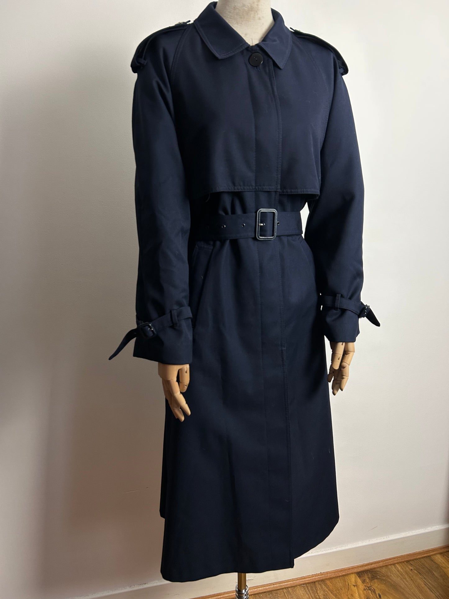 Vintage THE ROYAL COLLECTION BY DANNIMAC UK Size 14-16 Navy Blue Classic Belted Trench Coat