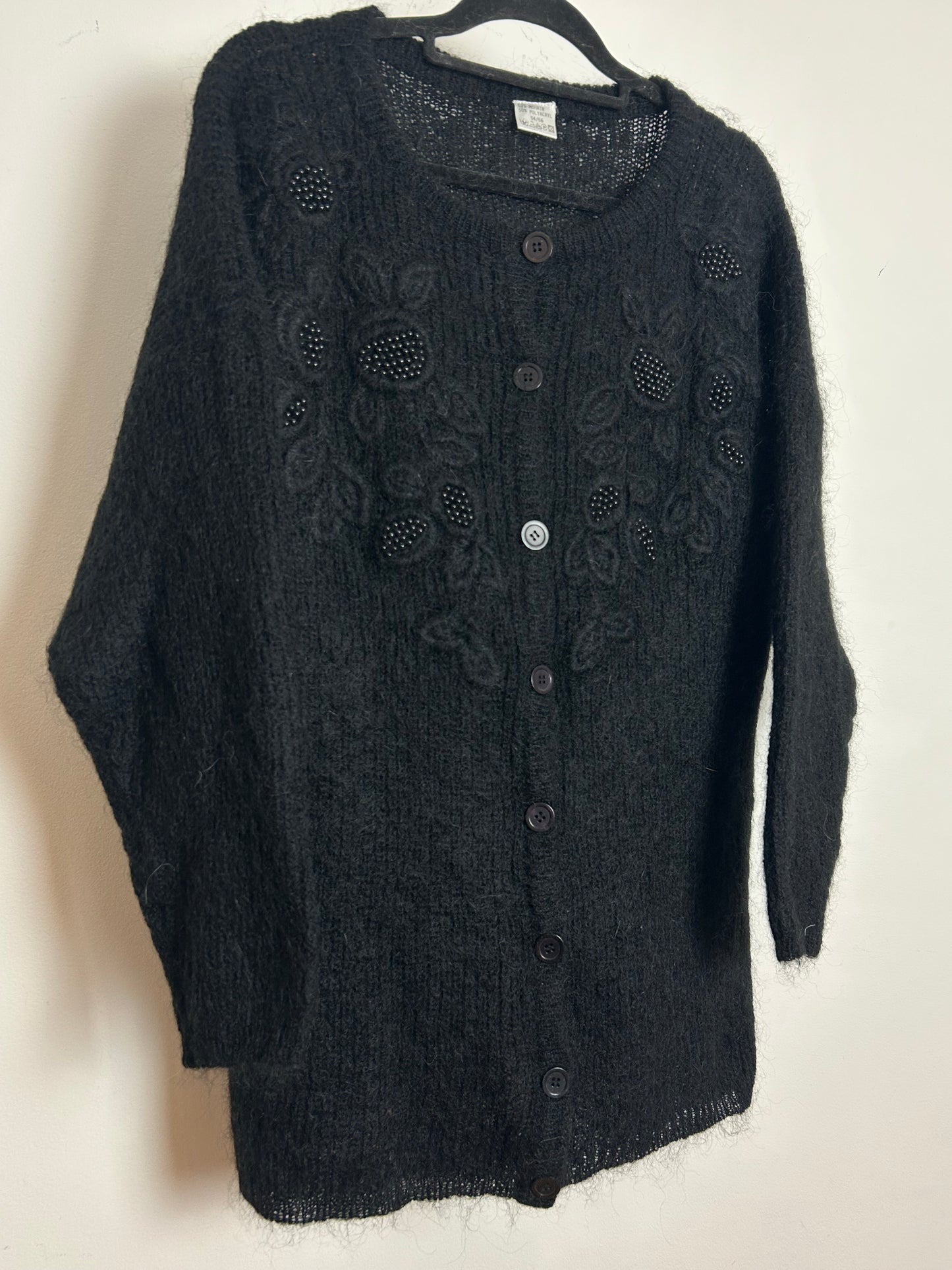 Vintage 1980s Up To Size 16 Black Mohair Mix Bead Embellished Cardigan