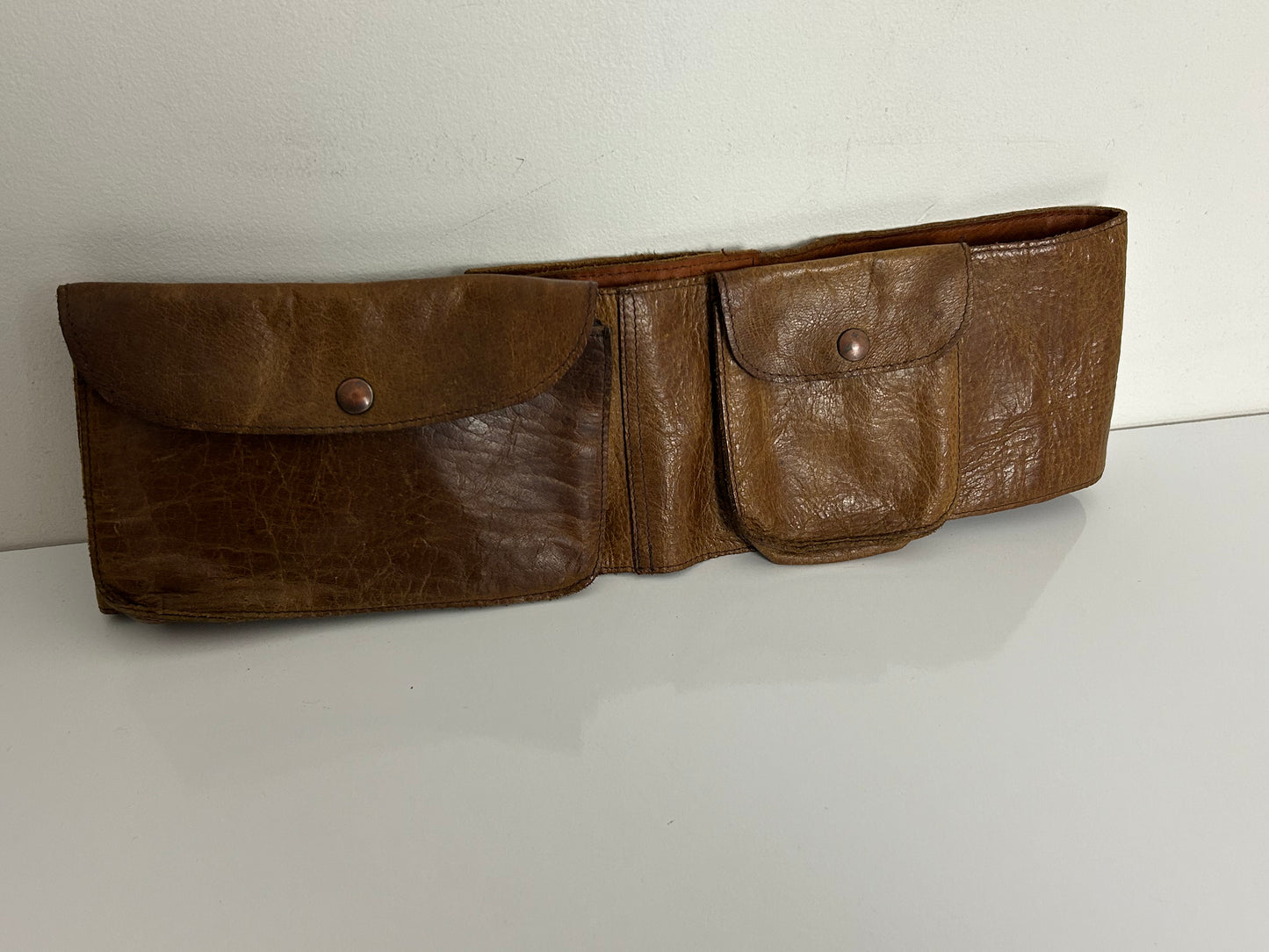 Vintage 1970s Dark Tan Brown Leather Money Market Traders Utility Belt