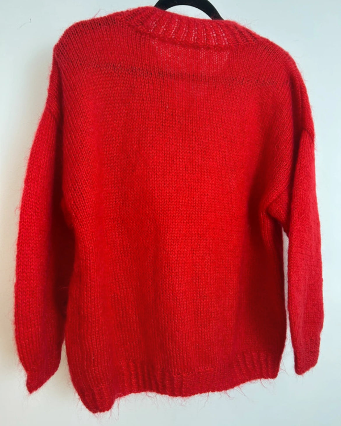 Vintage 1980s Sixe 12-14 Homemade Red Mohair V-Neck Jumper