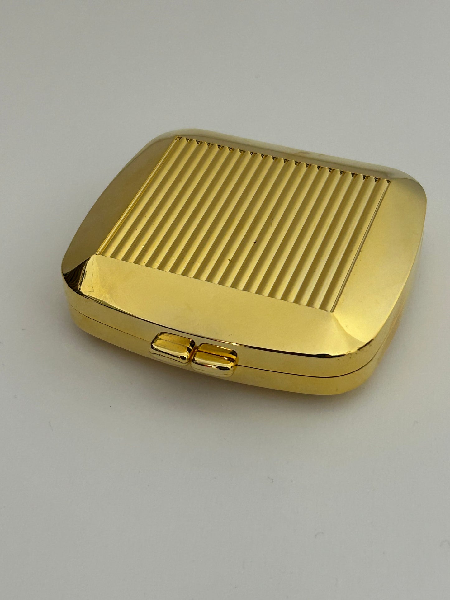 Vintage Gold Tone Ridged Detail Illuminated Pocket Mirror VGC