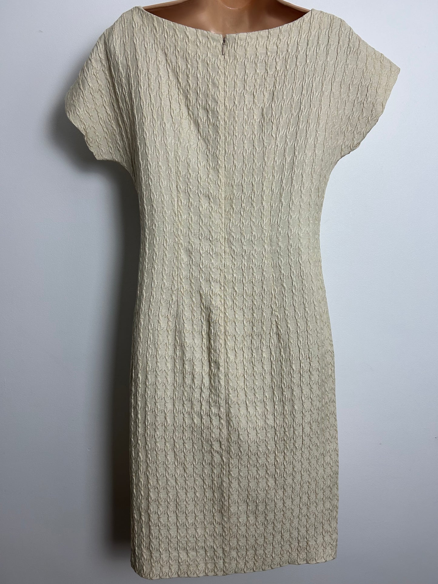 Vintage 1990s MOSCHINO CHEAP & CHIC Size 10 Cream Crinkle 60s Style Dress & Jacket Suit