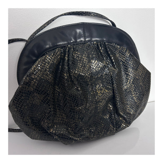 Vintage 1980s RENATA Black & Silver Mock Snake Skin Popper Fastening Shoulder Bag