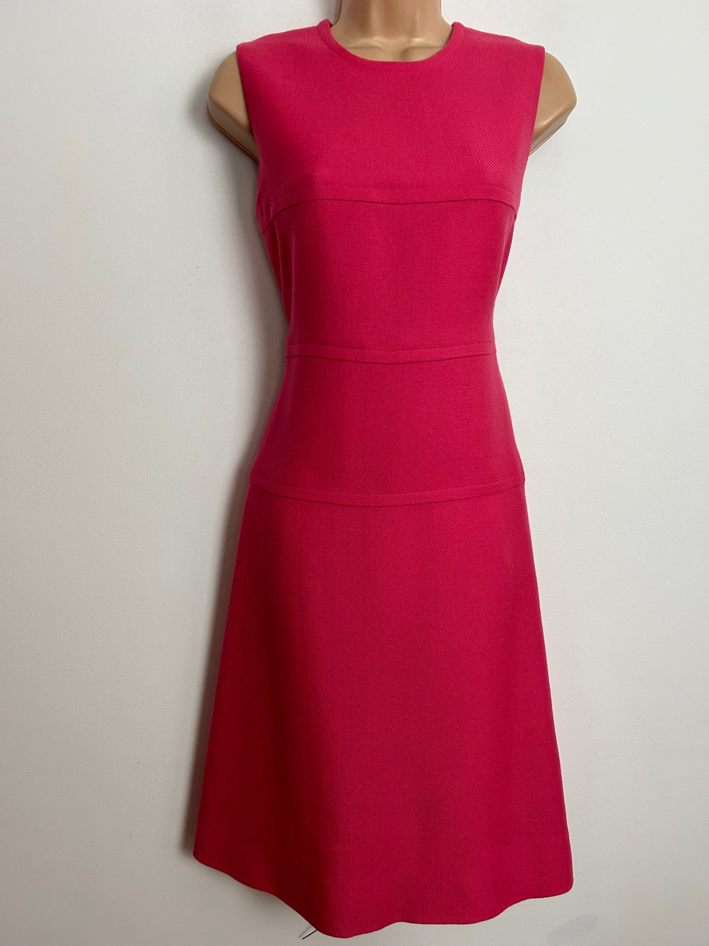 Vintage 1960s UK Size 8 Bubblegum Pink Sleeveless Wool Mix Mod Shift Dress