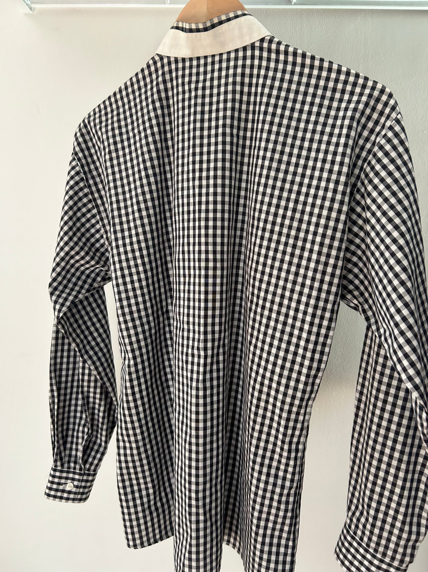 Vintage 1980s UK Size 14 Black & White Gingham Check Cotton Long Sleeve Embroidered Cotton Detail Shirt