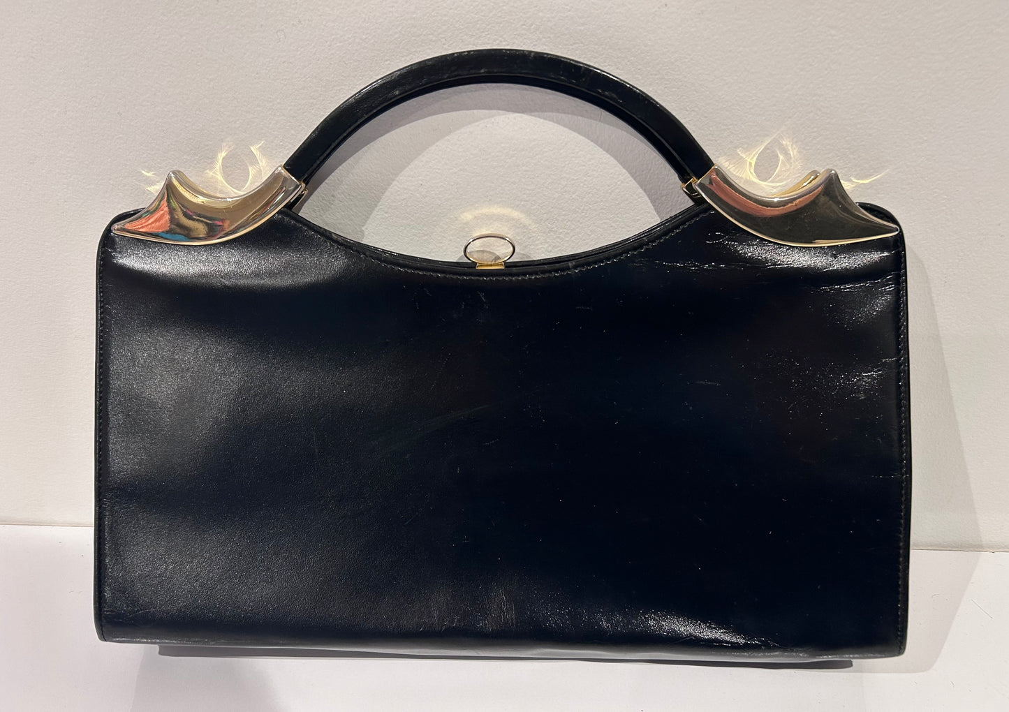 Vintage 1960s ACKERY Stunning Large Black Leather Mod Style Handbag