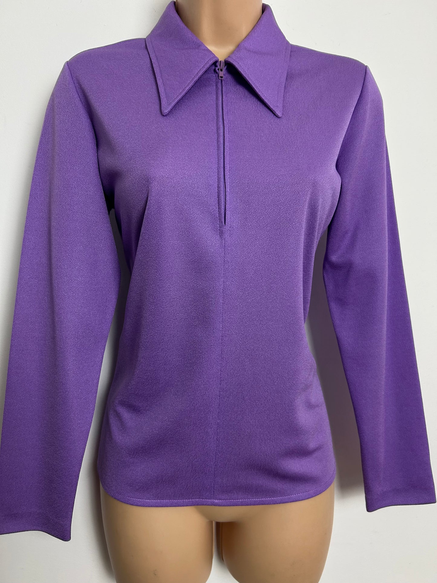 Vintage 1970s ST MICHAEL Size 10-12 Lilac Zip Front Long Sleeve Shirt