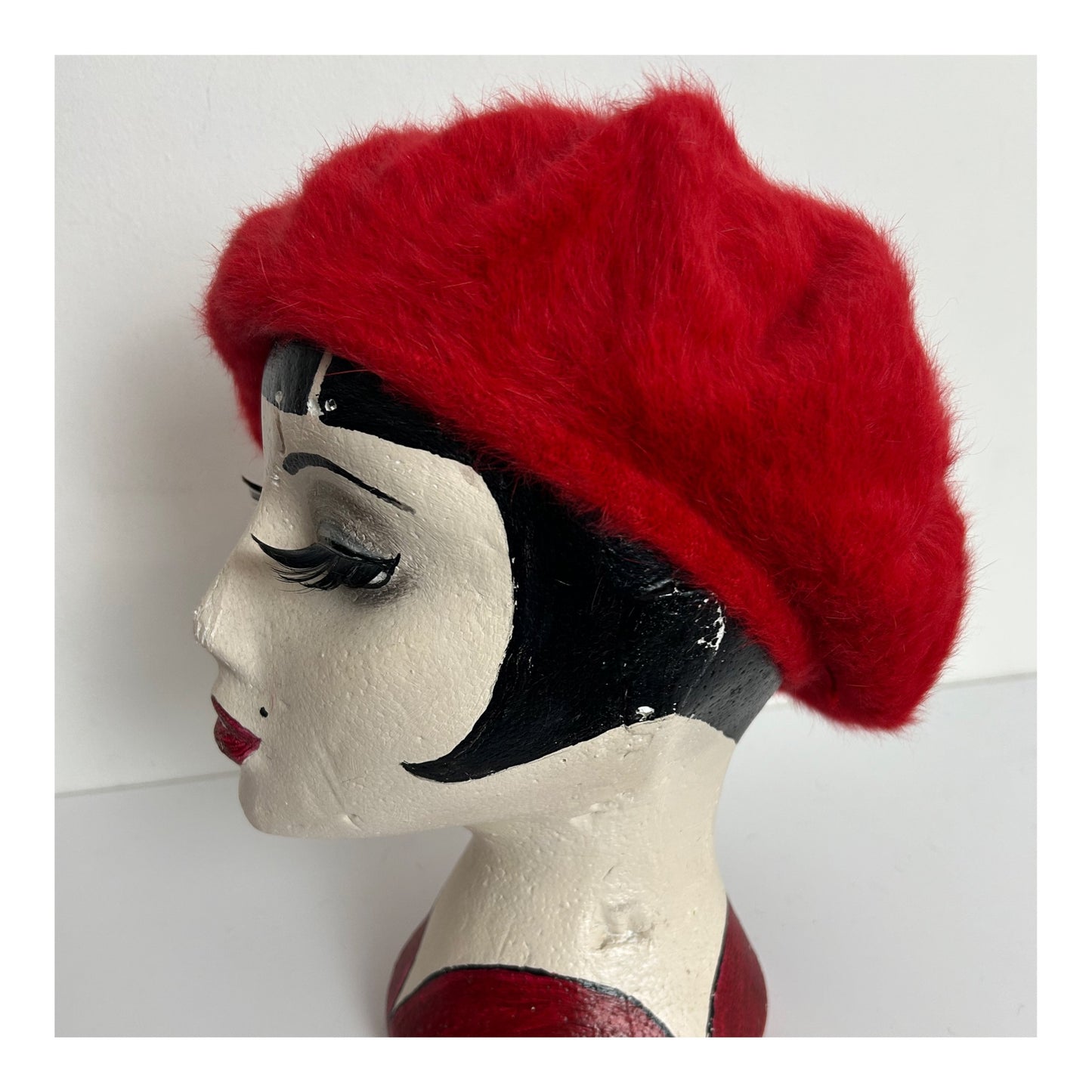 Vintage Cute Red Wool & Angora Mix Beret