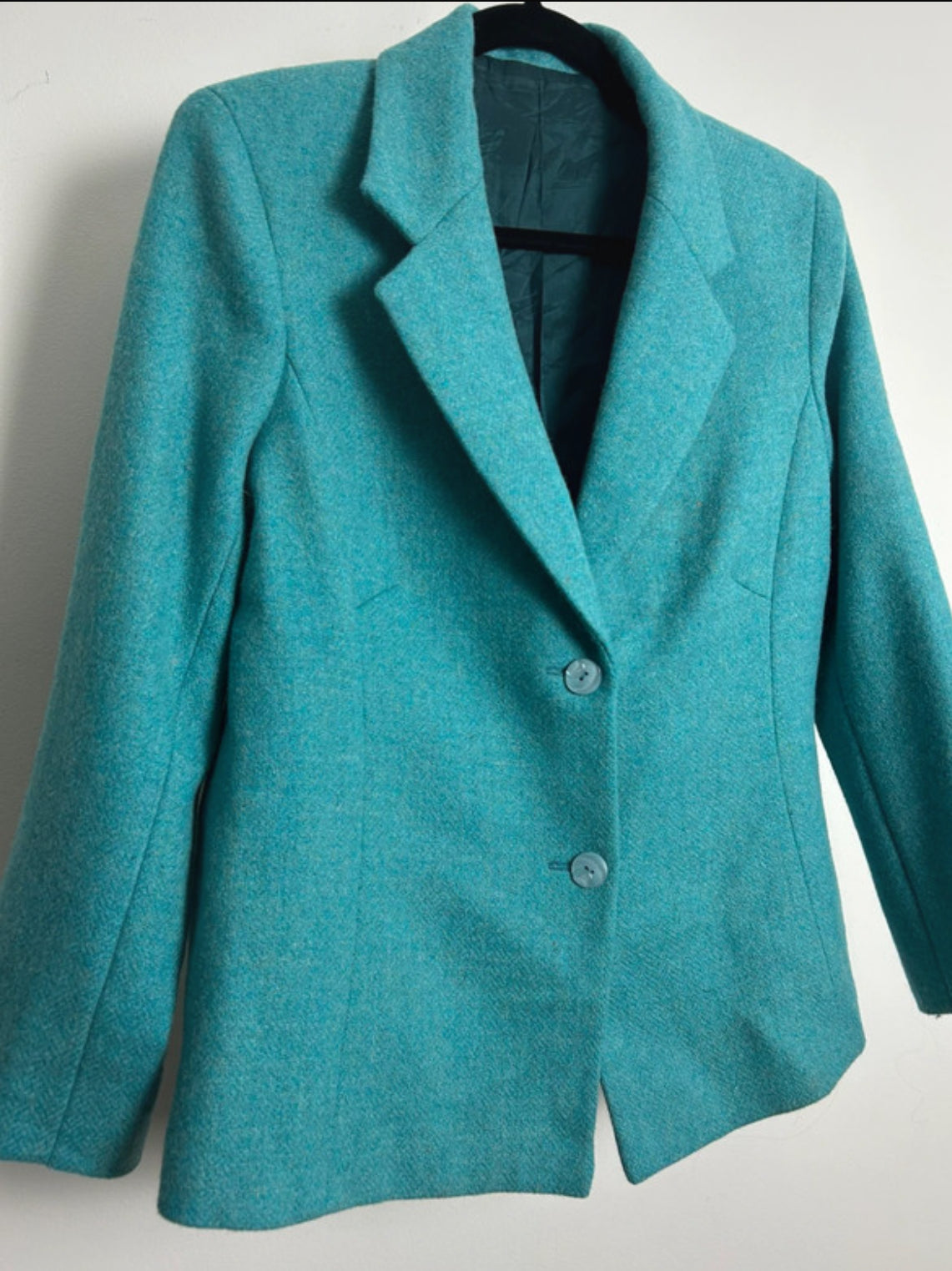 Vintage 1980s Size 14 Turquoise Wool Blend Fully Lined Blazer