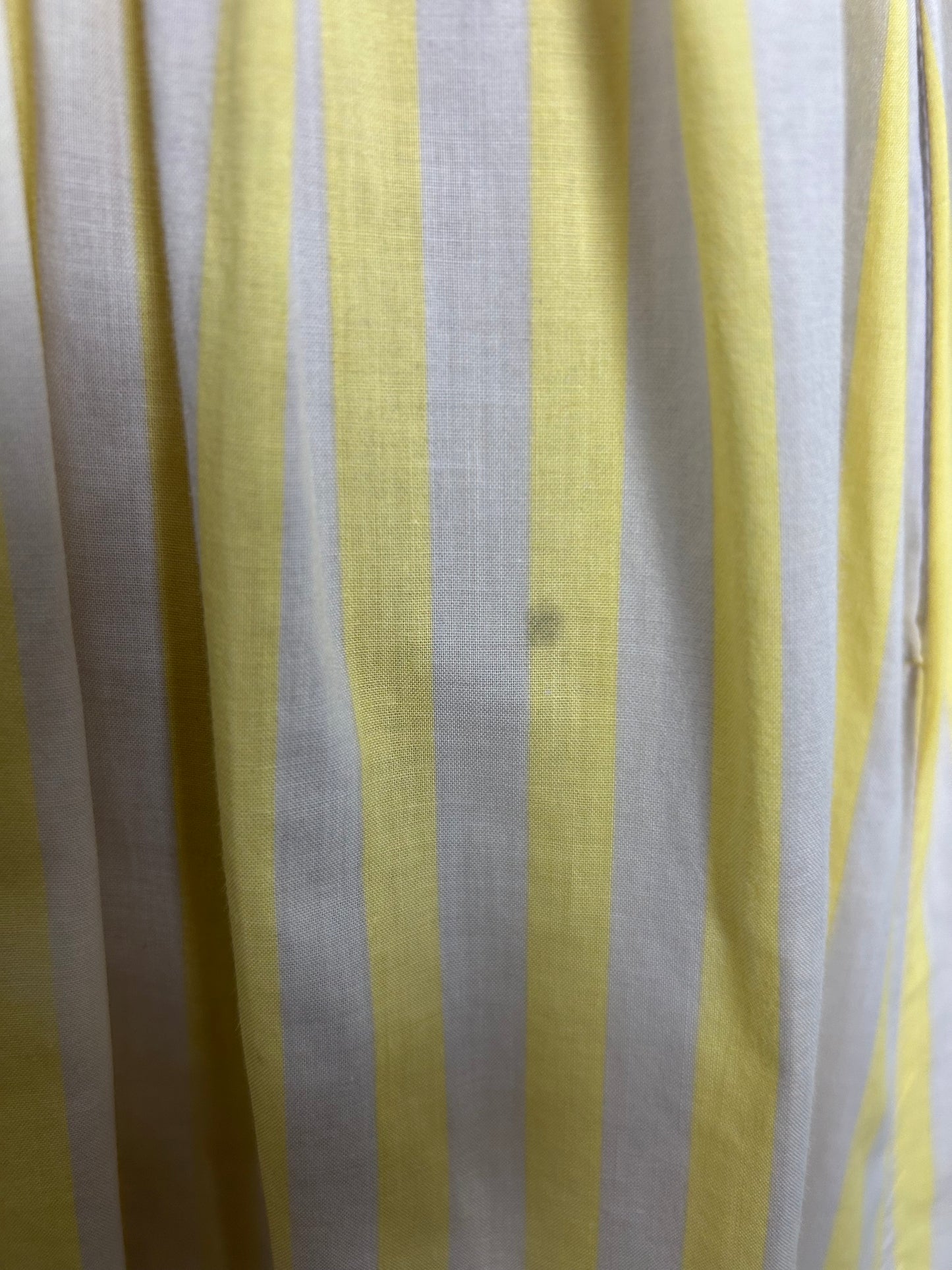 Vintage 1980s LAURA ASHLEY Size 10 (Size 14 On Label) Pale Grey & Lemon Stripe Print Cotton Day Dress
