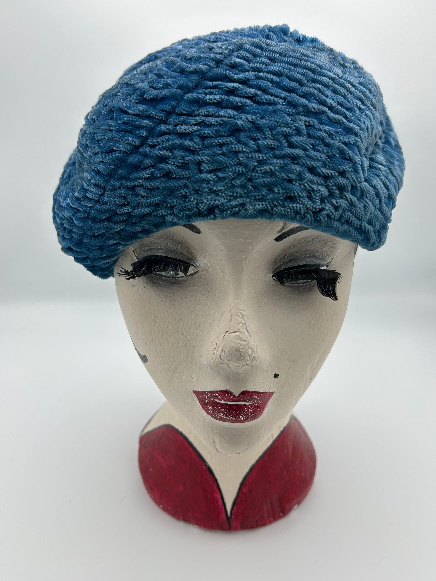 Vintage 1960s Petrol Blue Velvet Cloche/Turban Style Hat