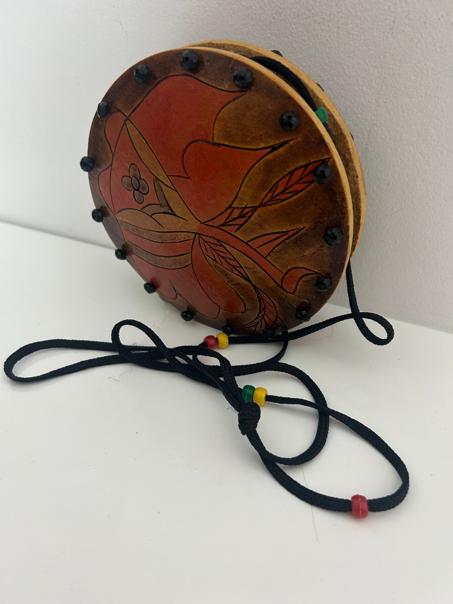 Hand Carved Hand Pained Jamaican Wooden Disc Small Purse