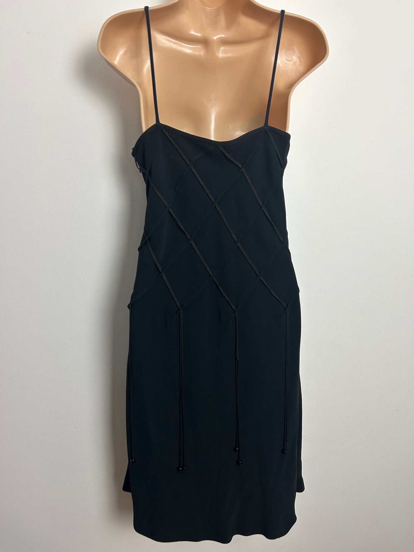 Vintage Late 1990s MOSCHINO CHEAP & CHIC Size 10 Black Lattice String Detail Little Black Dress & Matching Jacket Suit