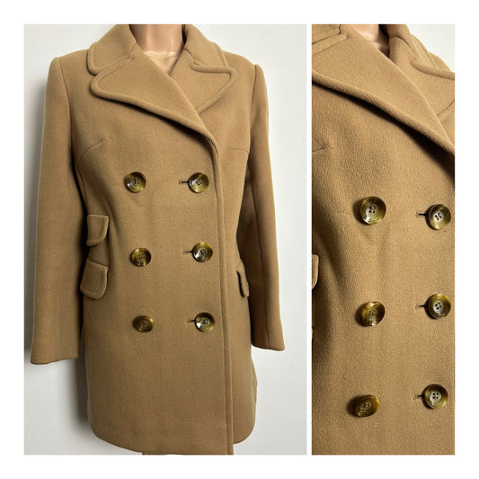 Vintage 1960s EASTEX ROVERCOAT Size 10-12 Camel Pure New Wool Double Breasted Pea Coat