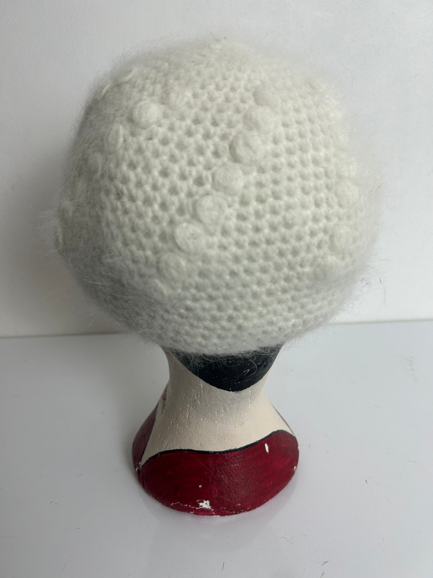 Vintage Winter White Chunky Knit Angora & Wool Mix Beanie Style Hat