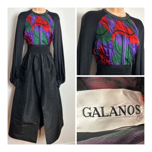 Vintage 1950s RARE COLLECTABLE DESIGNER JAMES GALANOS Size 12 Black Red Purple & Green Evening Gown