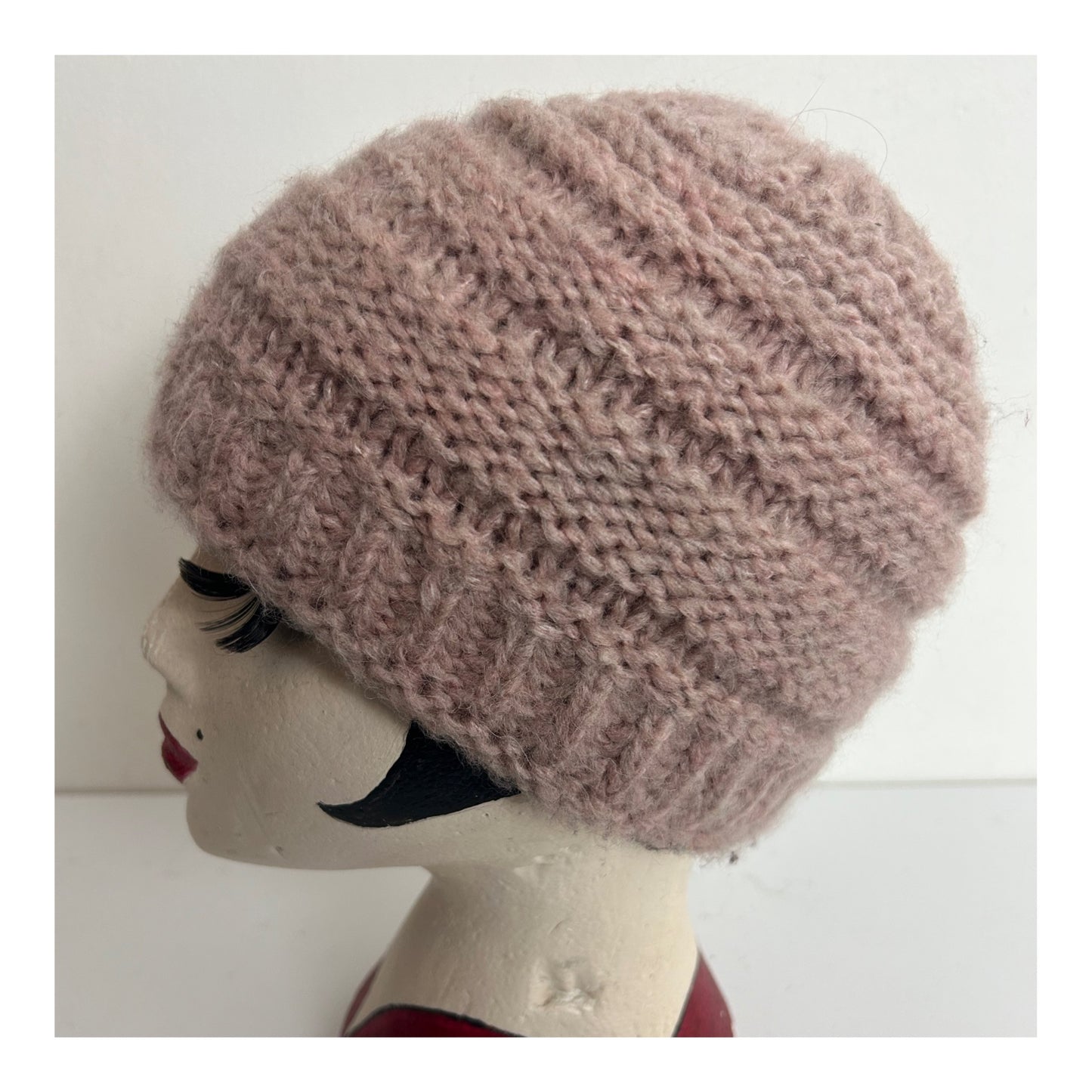 Vintage Dusky Pink Chunky Knit Beanie Style Wool Mix Hat
