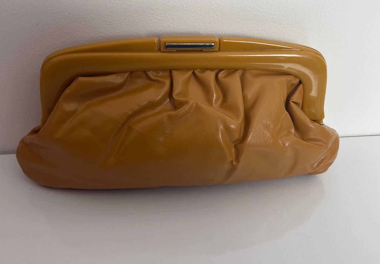 Vintage 1980s LITTLEWOODS Mustard Yellow Faux Leather Clutch Bag