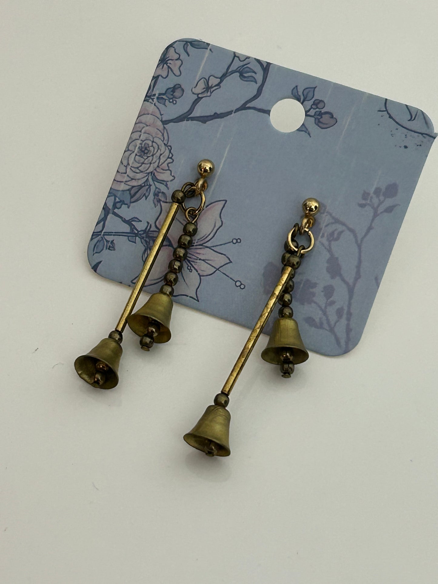 Vintage Gold Tone Double Bell Dangling Earrings