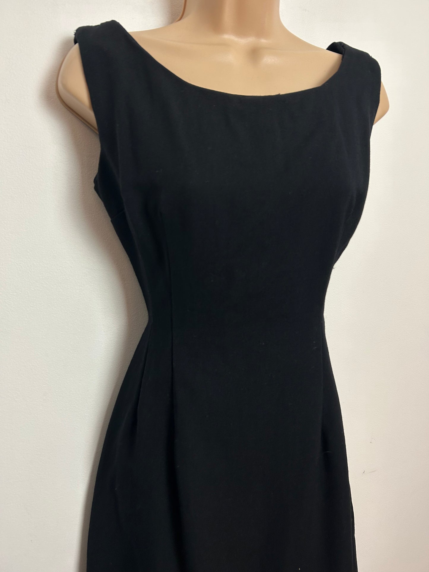 Vintage 1960s UK Size 8 Black Gaberdine Hour Glass Little Black Dress