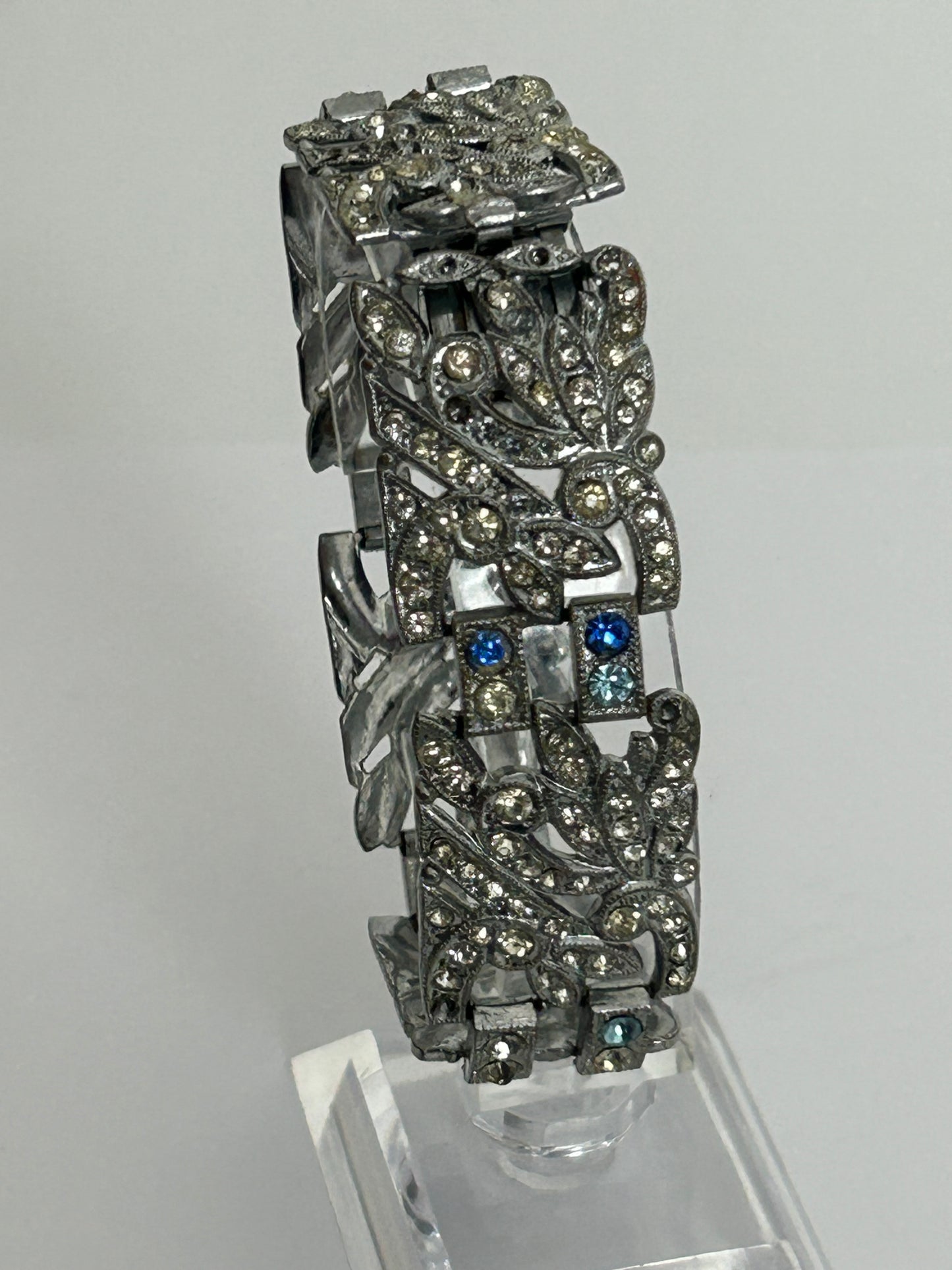 Vintage 1960s Silver Tone Paste Diamante Panelled Bracelet - Please Read