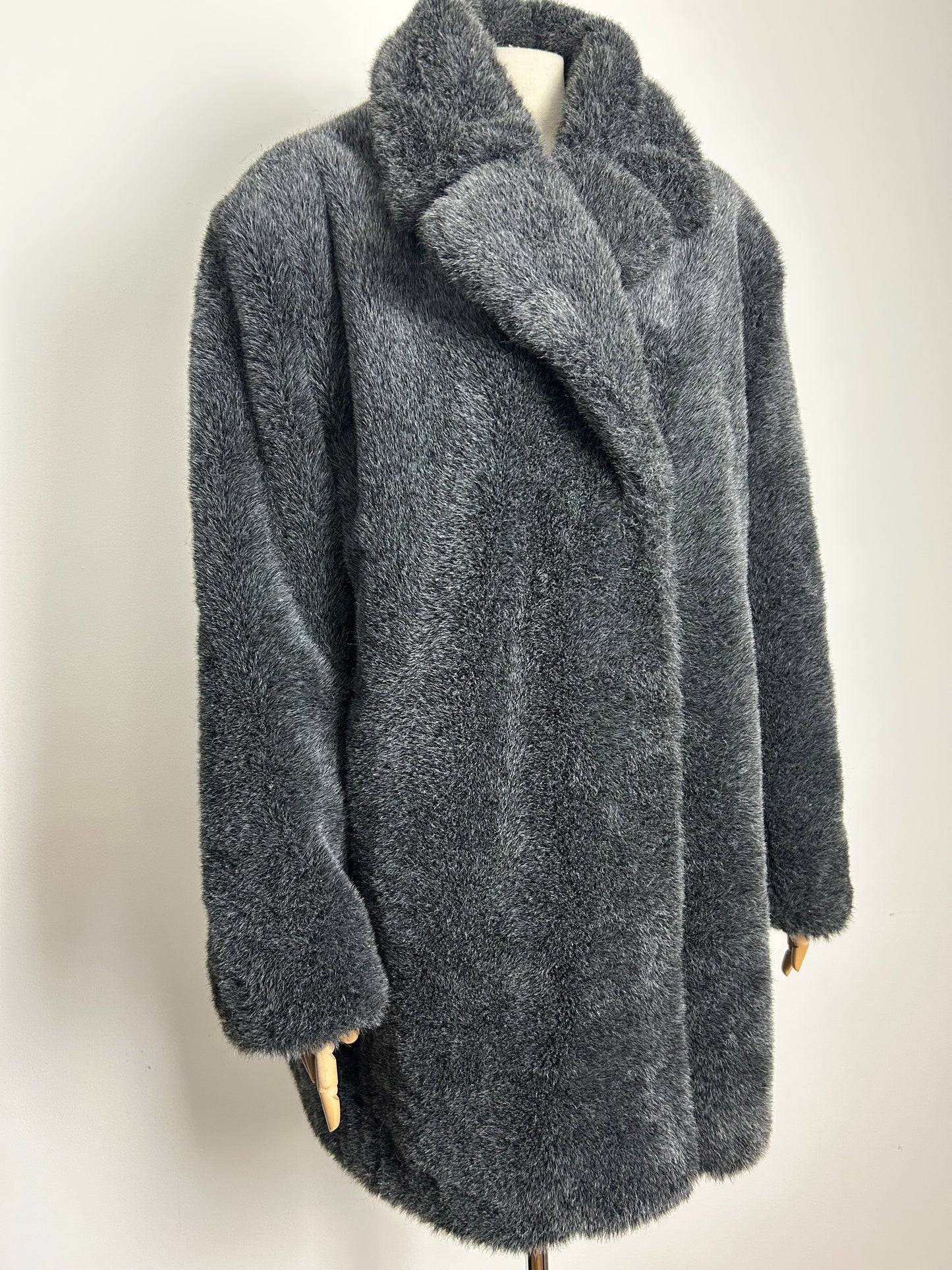 Modern SAIX Size 14-16 Dark grey faux fur knee length coat