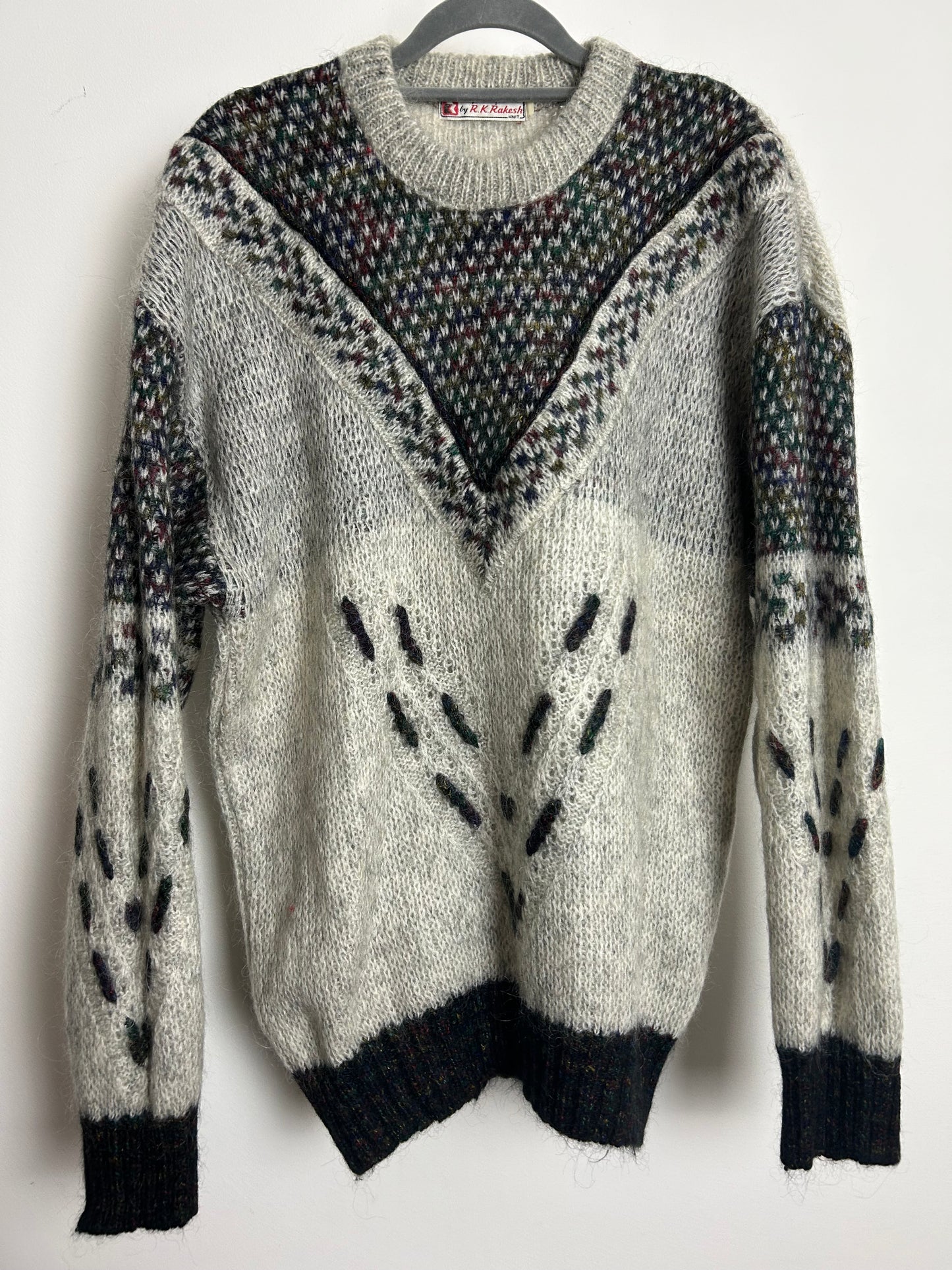 Vintage 1980s Up to Size 14 Grey Tones Mohair Mix Semi Chunky Winter Jumper