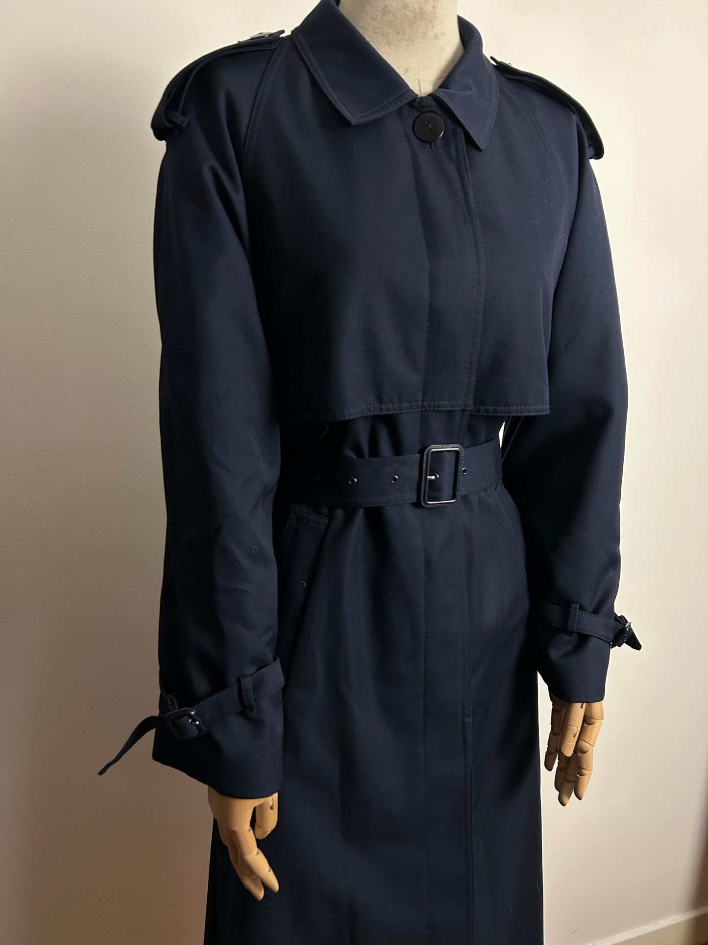 Vintage THE ROYAL COLLECTION BY DANNIMAC UK Size 14-16 Navy Blue Classic Belted Trench Coat