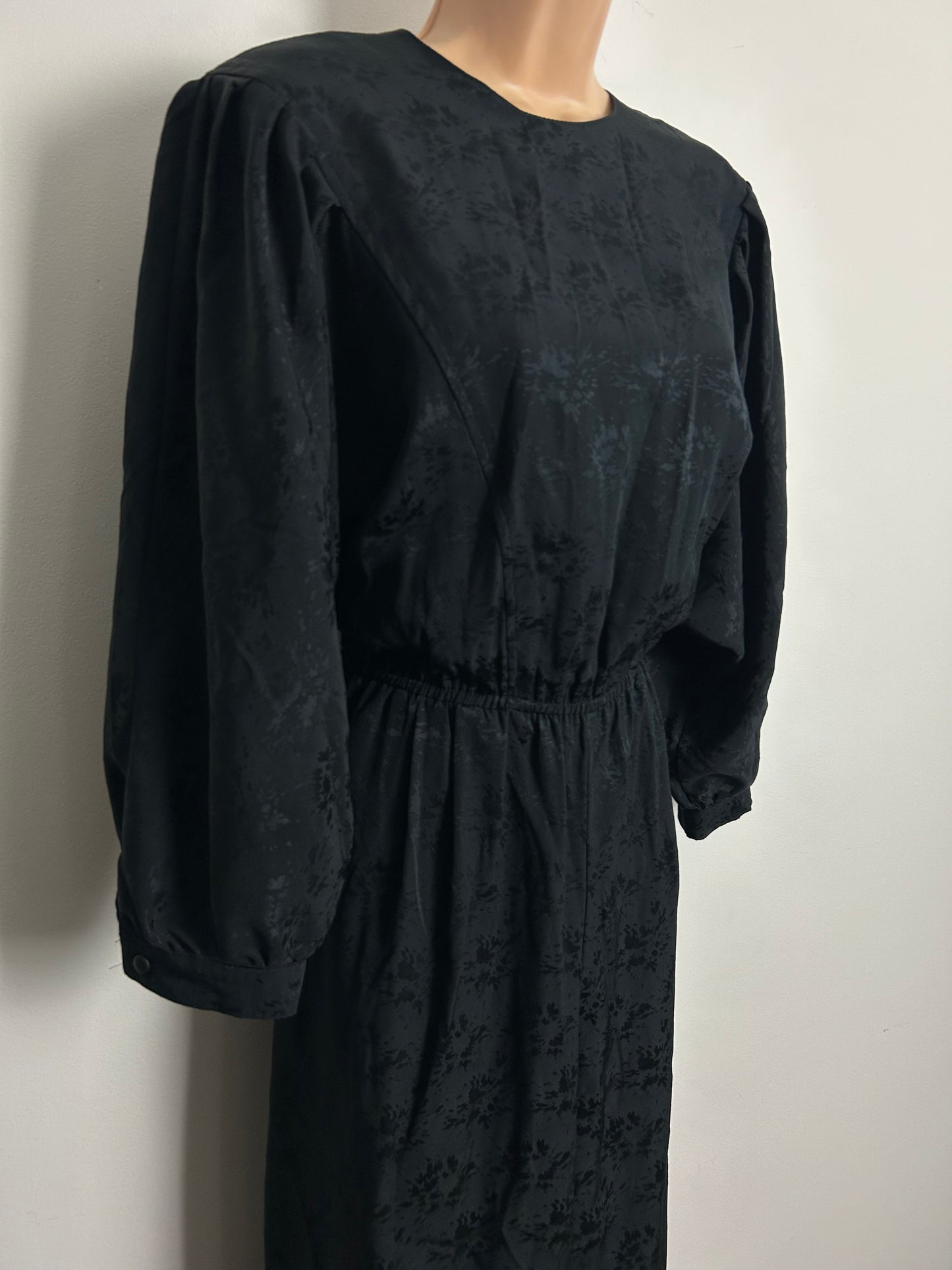 Vintage 1980s YOUR SIXTH SENSE Size 14 Black Abstract Pattern Bat Wing Sleeve Tapered Leg Jumpsuit