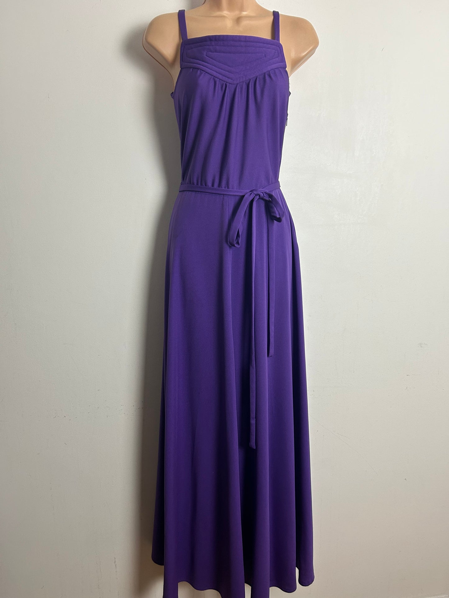 Vintage 1970s Size 6-8 Purple Sleeveless Stitch Panel Detail Maxi Dress