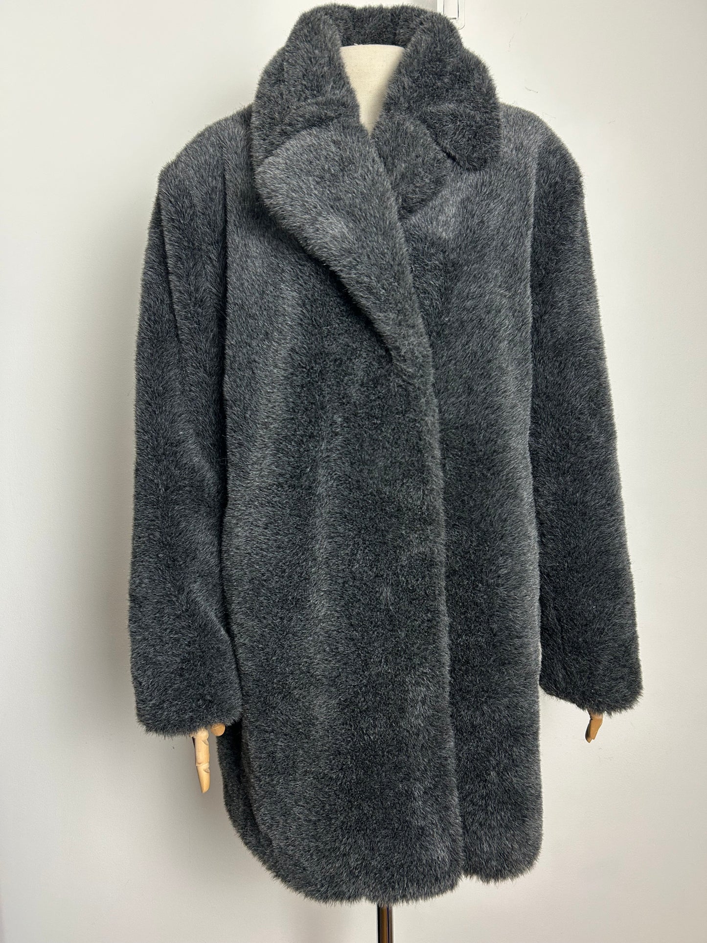 Modern SAIX Size 14-16 Dark grey faux fur knee length coat