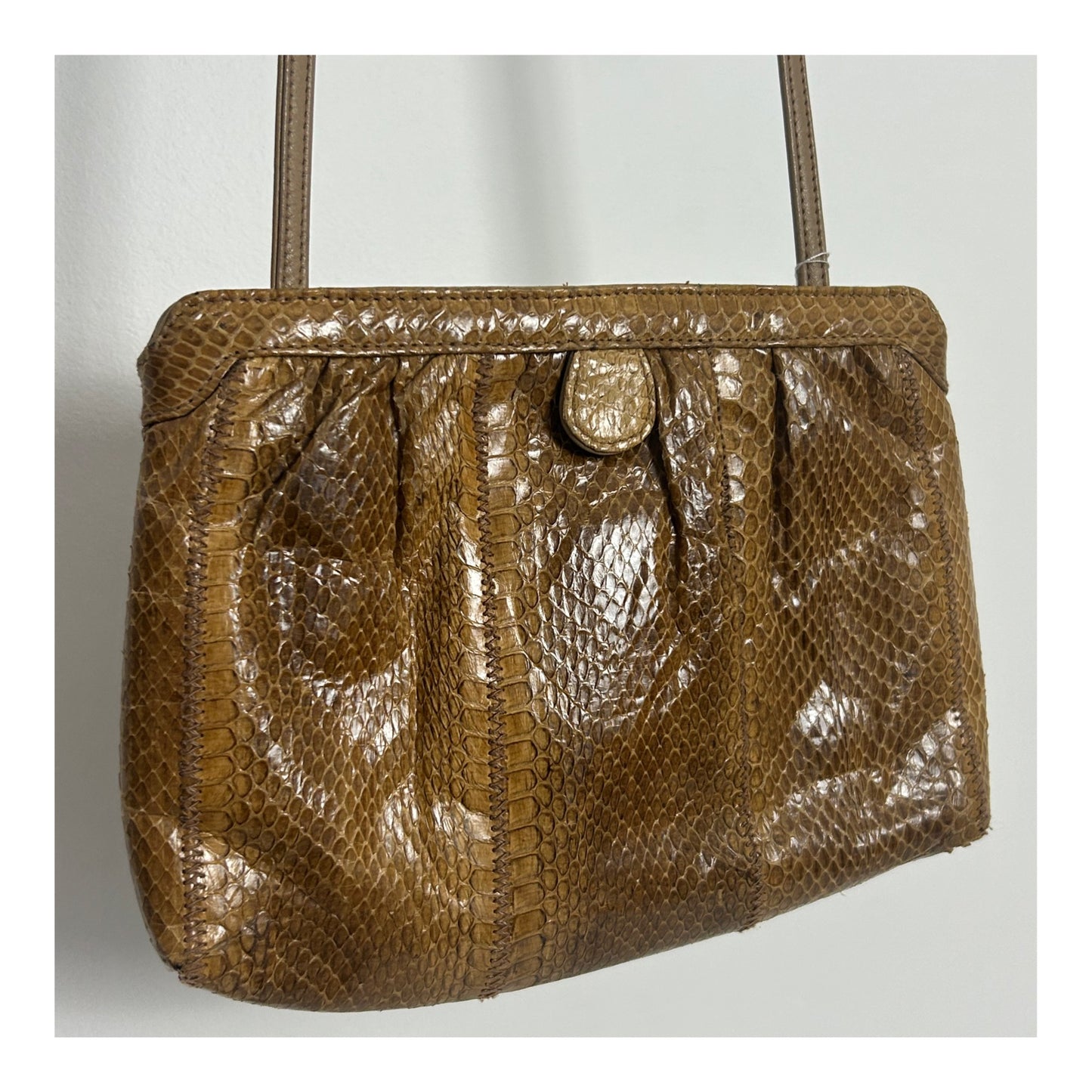 Vintage 1970s CLEMENTE Tan Brown Real Snake Skin Small Leather Shoulder Or Crossbody Bag
