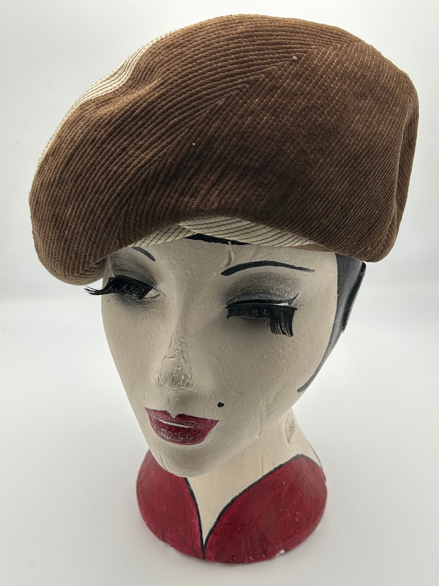 Vintage 1960s Made By Gina Davies London Beige & Brown Silk & Velvet Pill Box Hat