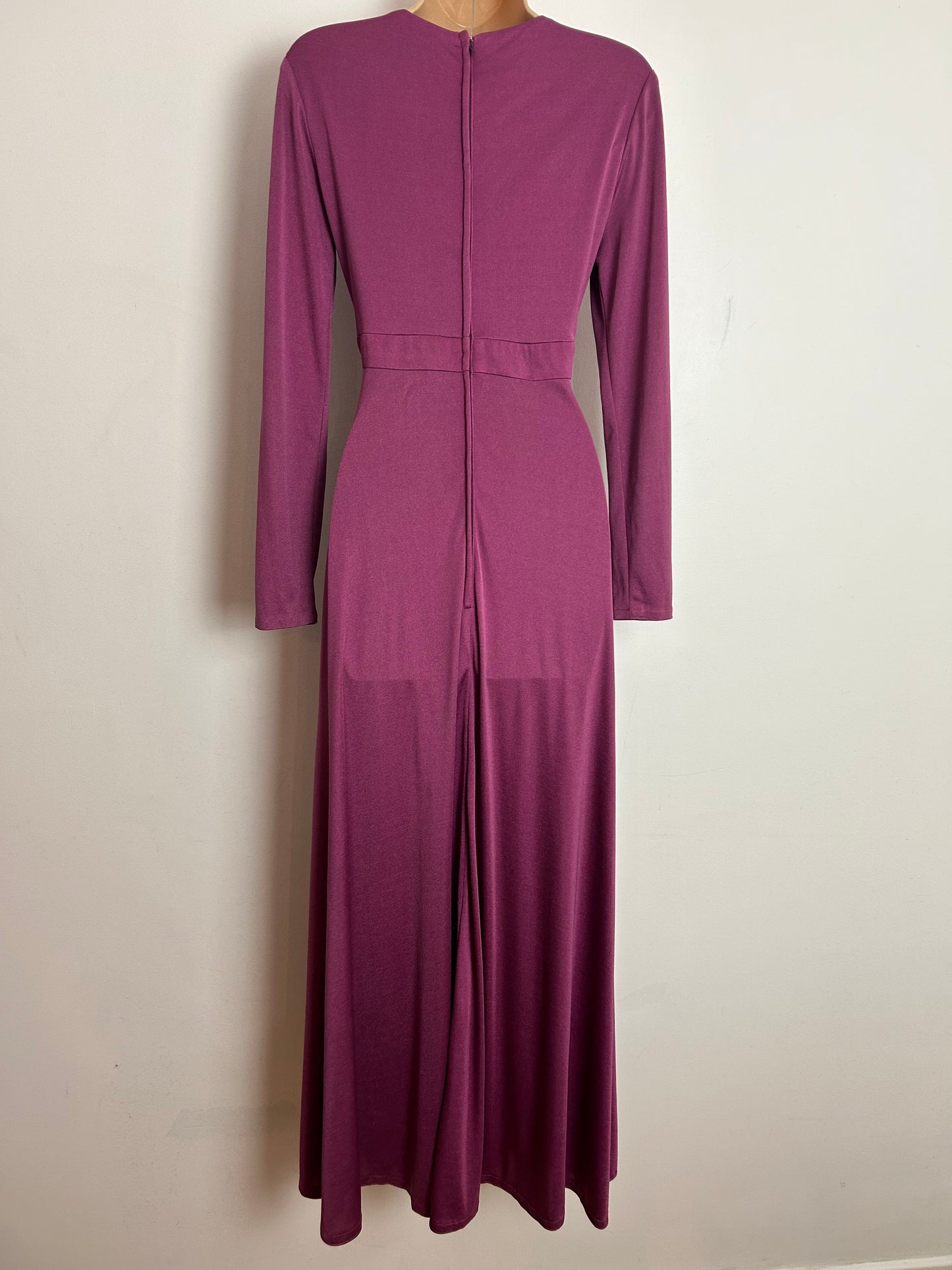 Vintage 1970s JOHN MARKS UK Size 8 Plum Purple Diamante Detail Long Sleeve Occasion Evening Maxi Dress