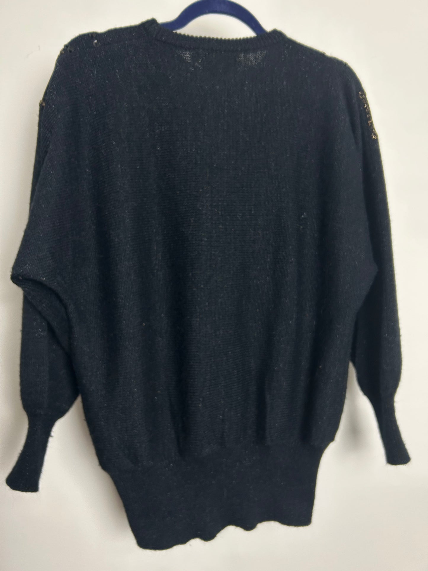 Vintage 1980s SERGIO RICO Size 12-14 Black Braid & Applique Detail Long Sleeve Slouchy Jumper