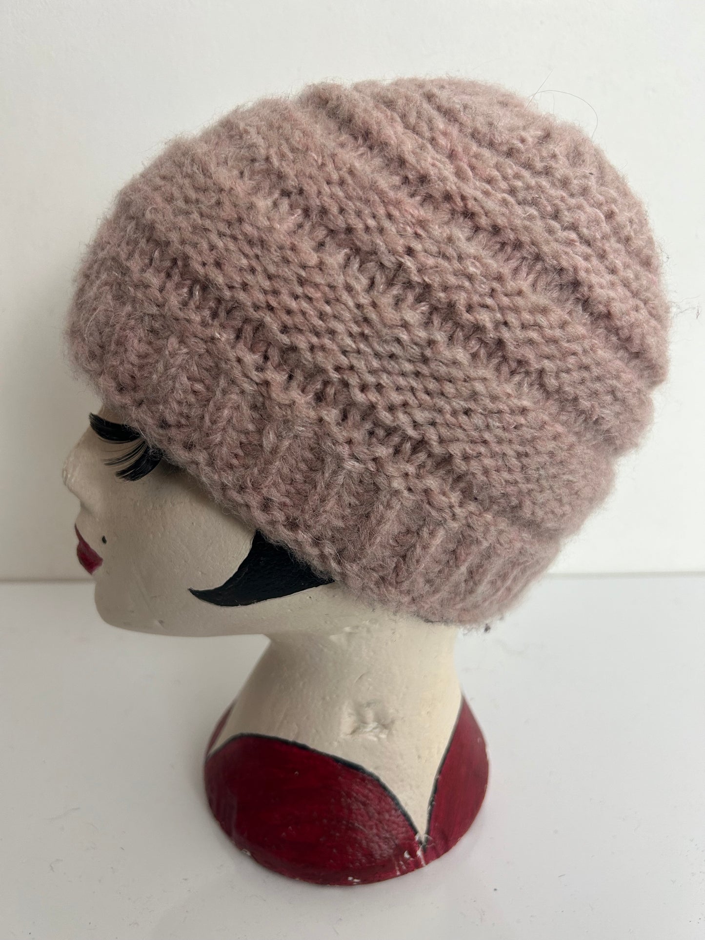 Vintage Dusky Pink Chunky Knit Beanie Style Wool Mix Hat