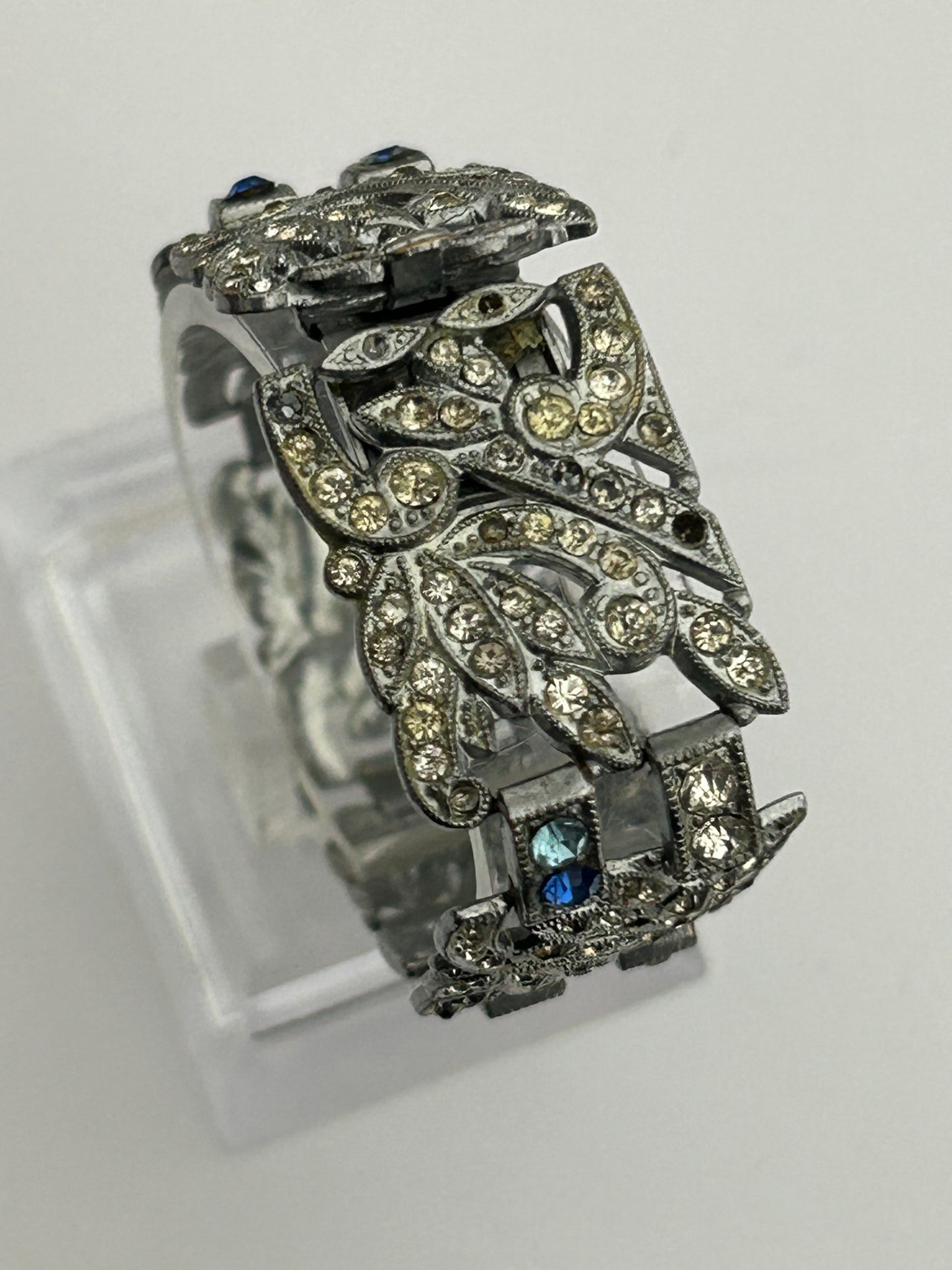 Vintage 1960s Silver Tone Paste Diamante Panelled Bracelet - Please Read